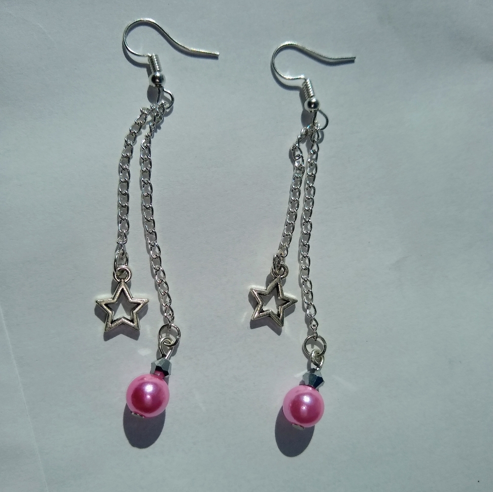 Fallen Star pearl tone Earrings chain, hook